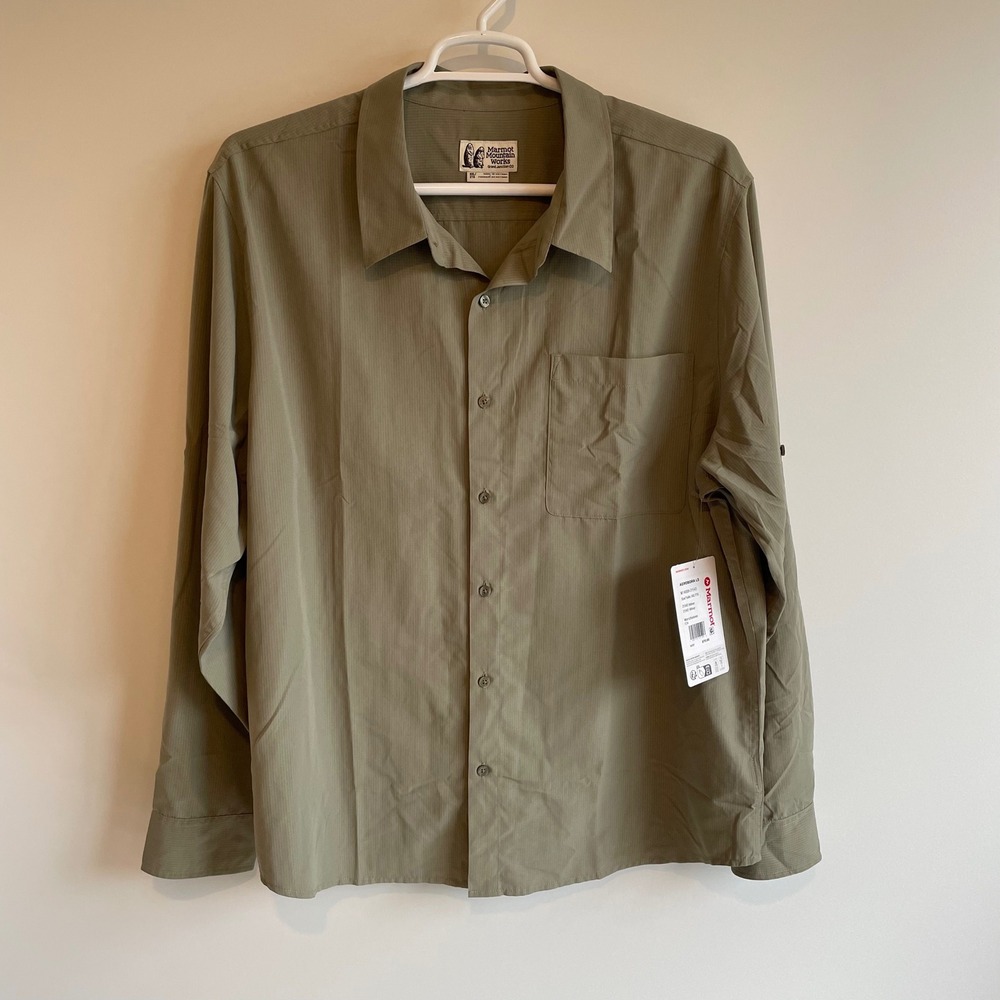 Marmot Aerobora‎ XXL Button Up Shirt Mens Vetiver Green Long Sleeve Utility Nwt